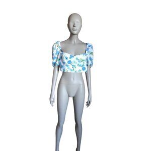 Zara White, Blue and Green Floral Crop Top